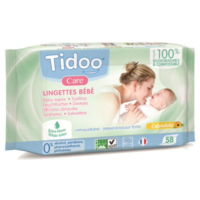 Itin minkštos kūdikių servetėlės ​​su ekologišku sertifikuotu medetkų ekstraktu, 100% kompostuojamos (natūralus lotoso žiedų kvapas), 58 vnt. paveikslėlis