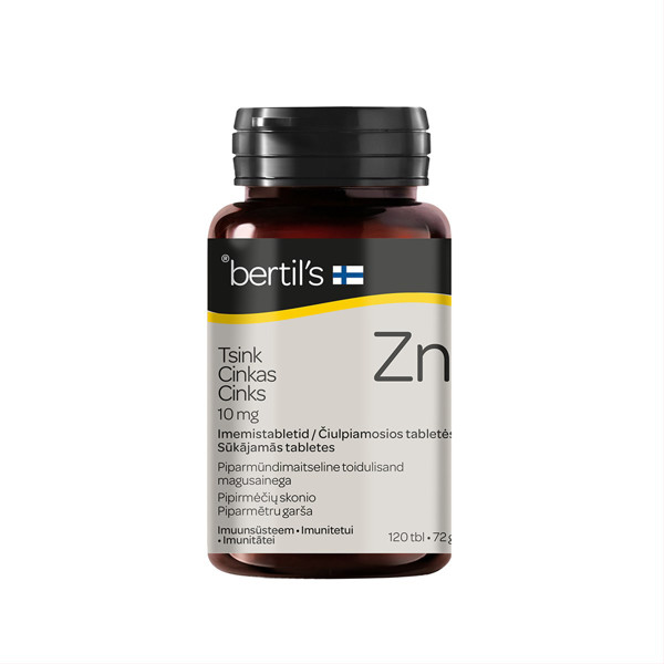 BERTIL'S CINKAS 10 MG, 120 čiulpiamųjų tablečių paveikslėlis