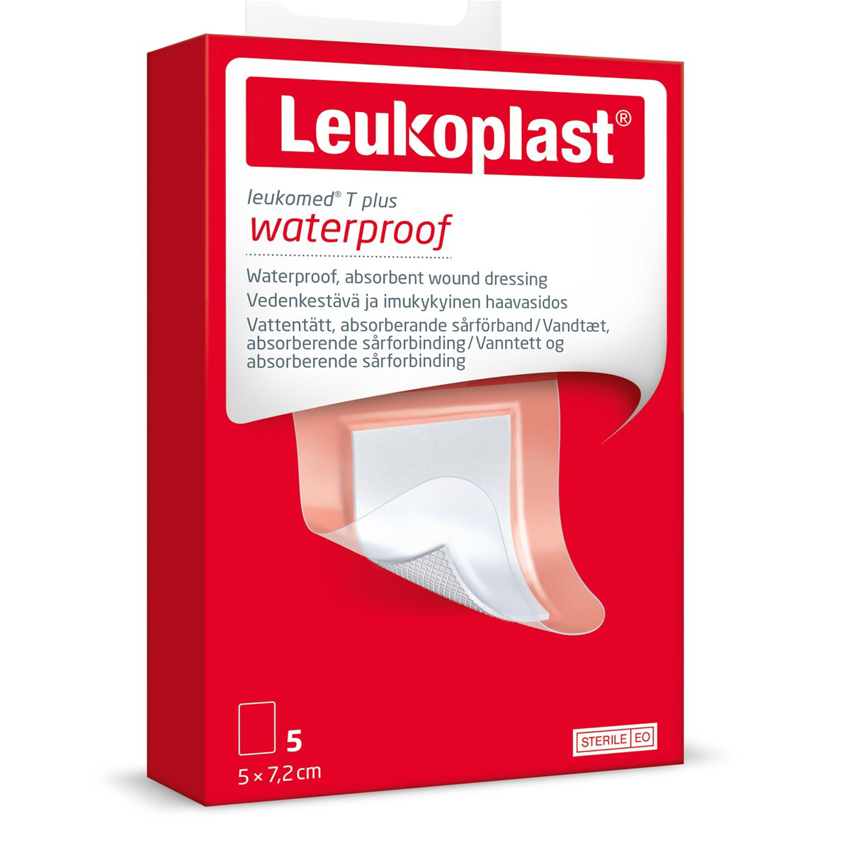 LEUKOPLAST LEUKOMED T PLUS, vandeniui atsparus sterilus lipnus absorbuojantis tvarstis, 5 x 7,2 cm, 5 vnt.