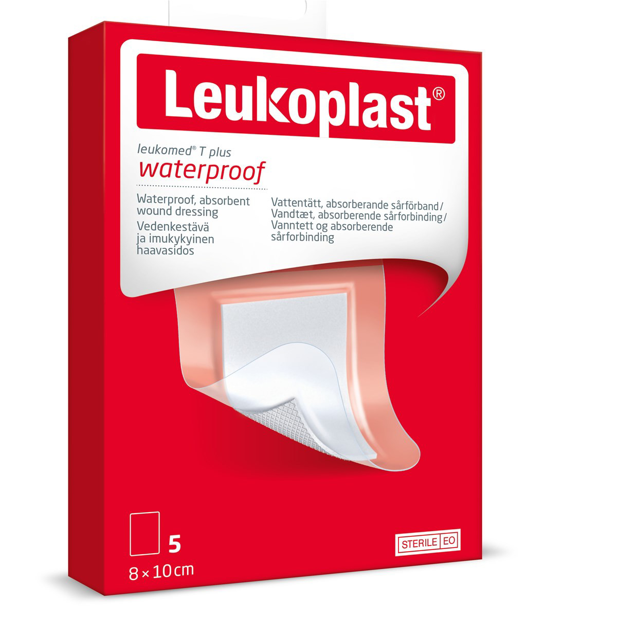 LEUKOPLAST LEUKOMED T PLUS, vandeniui atsparus sterilus lipnus absorbuojantis tvarstis, 8 x 10 cm, 5 vnt.