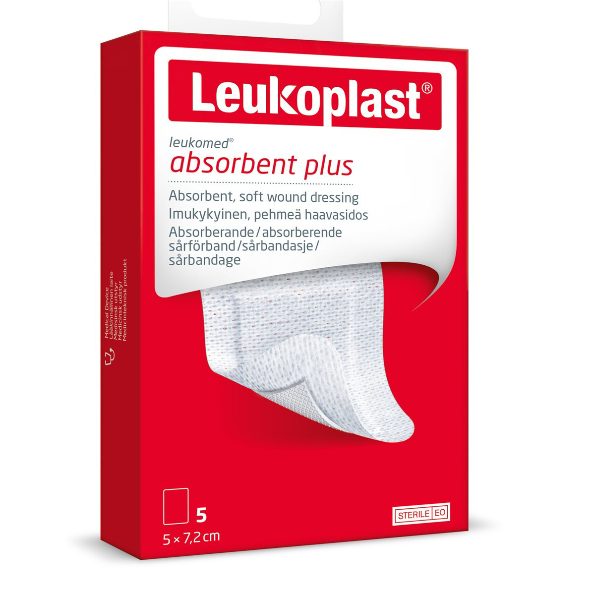 LEUKOPLAST LEUKOMED ADSORBENT PLUS, sterilus lipnus absorbuojantis pleistras, 5 x7,2 cm, 5 vnt.