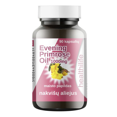 HEALTHILIFE EVENING PRIMROSE OIL, nakvišų aliejus, 1000 mg, 90 kapsulių paveikslėlis