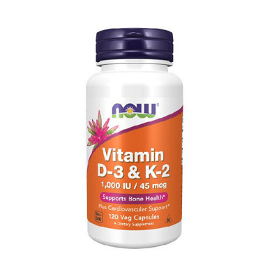 NOW Vitamin D-3 & K-2 120 Kapsulių (120 porcijų) paveikslėlis