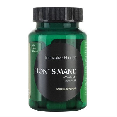 INNOVATIVE PHARMA LION'S MANE + VITAMINAS C, vitaminas B5, smegenų veiklai, 30 kapsulių paveikslėlis