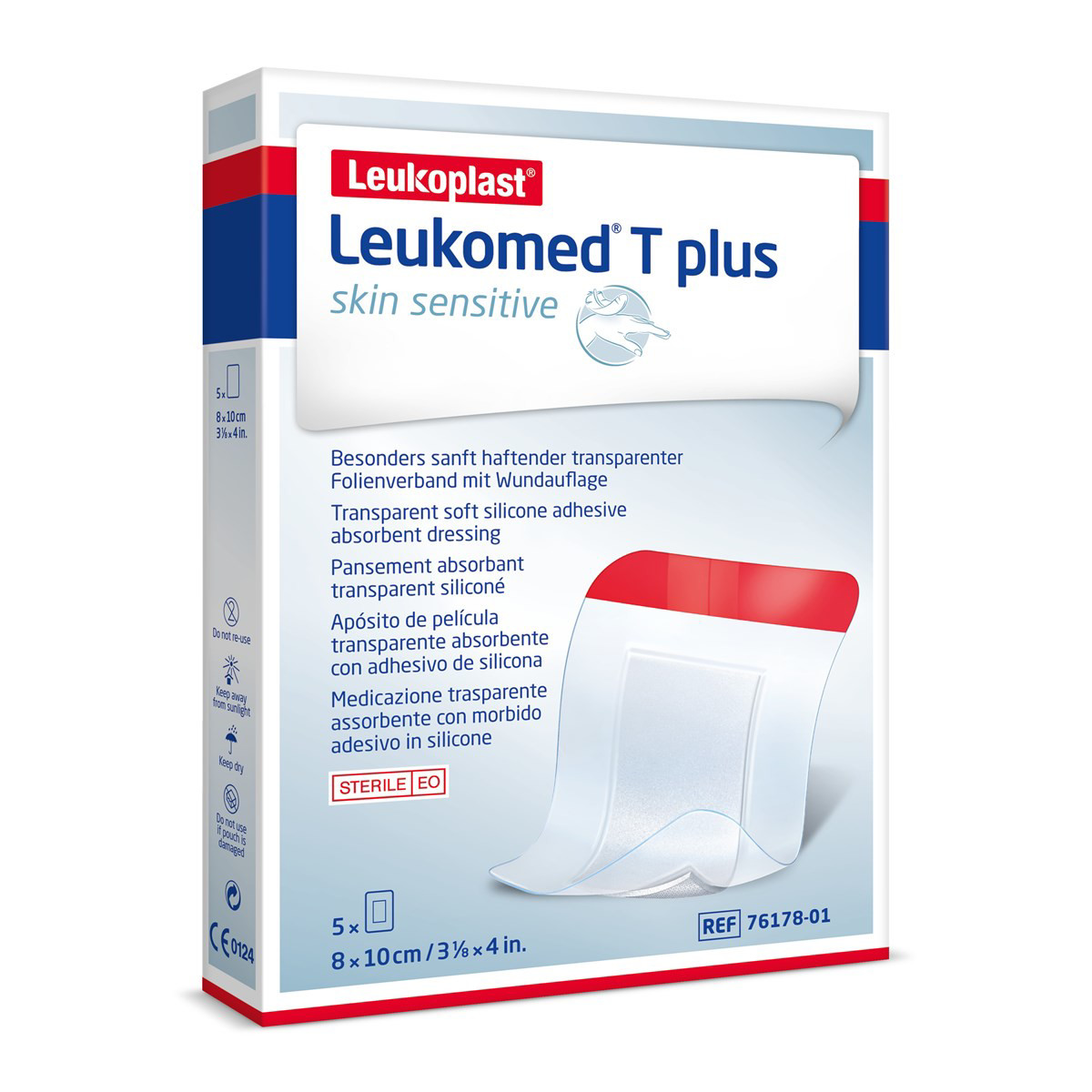 LEUKOPLAST LEUKOMED T PLUS SKIN SENSITIVE, skaidrus lipnus sterilus absorbuojantis tvarstis, 8 cm x 10 cm, 5 vnt.