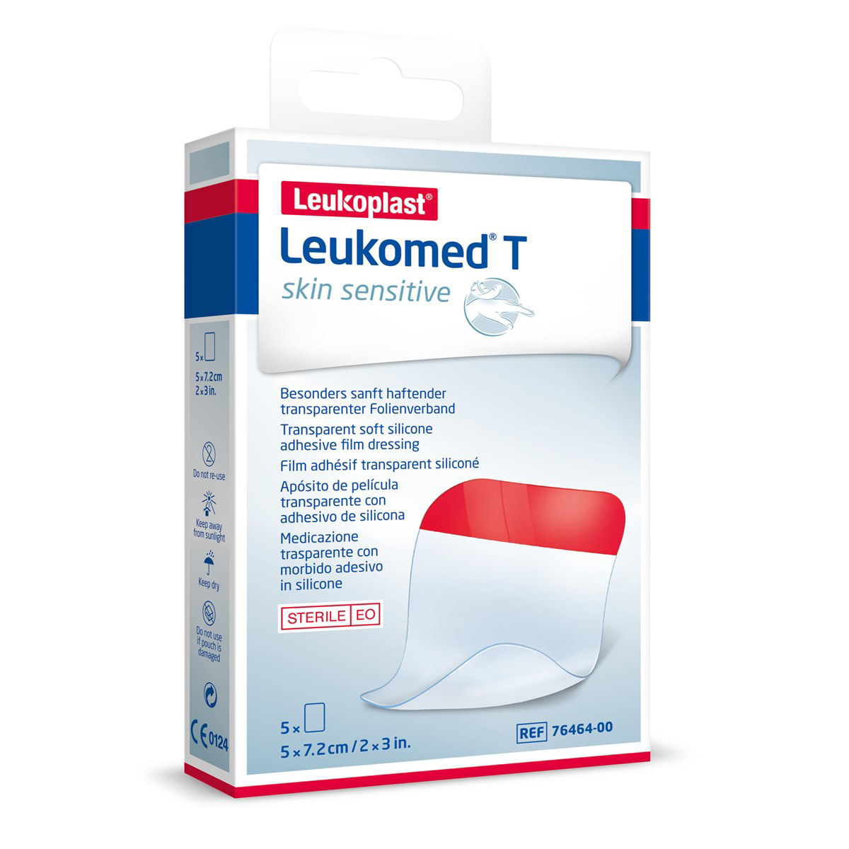 LEUKOPLAST LEUKOMED T SKIN SENSITIVE, skaidrus sterilus lipnus tvarstis, 5 cm x 7,2 cm, 5 vnt.