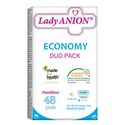 LADY ANION, 155 mm, higieniniai įklotai su anijonų juostele, 48 vnt. paveikslėlis