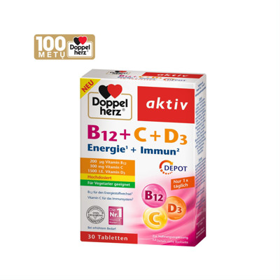 DOPPELHERZ AKTIV B12+C+D3 DEPOT, 30 tablečių paveikslėlis