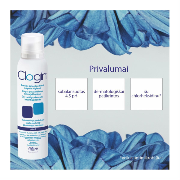 CLOGIN, intymios higienos prausimosi putos, pH 4,5, 150 ml paveikslėlis
