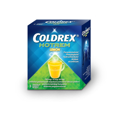 COLDREX HOTREM LEMON, 750 mg/10 mg/60 mg, milteliai geriamajam tirpalui, N5  paveikslėlis