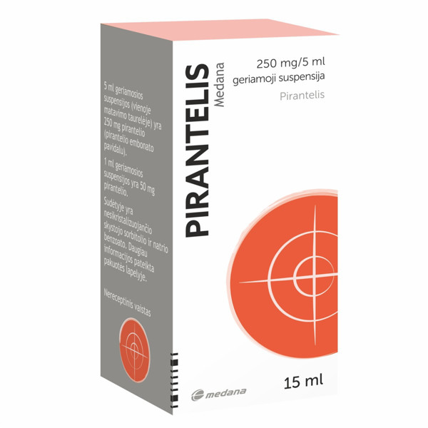 PIRANTELIS MEDANA, 250 mg/5 ml, geriamoji suspensija, 15 ml  paveikslėlis