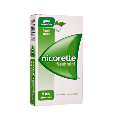 NICORETTE FRESHMINT, 4 mg, vaistinė kramtomoji guma, (l.imp.), N30 paveikslėlis