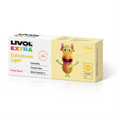 LIVOL EXTRA COLOSTRUM LIGHT, čiulpiamosios pastilės gerklei, 20 pastilių paveikslėlis