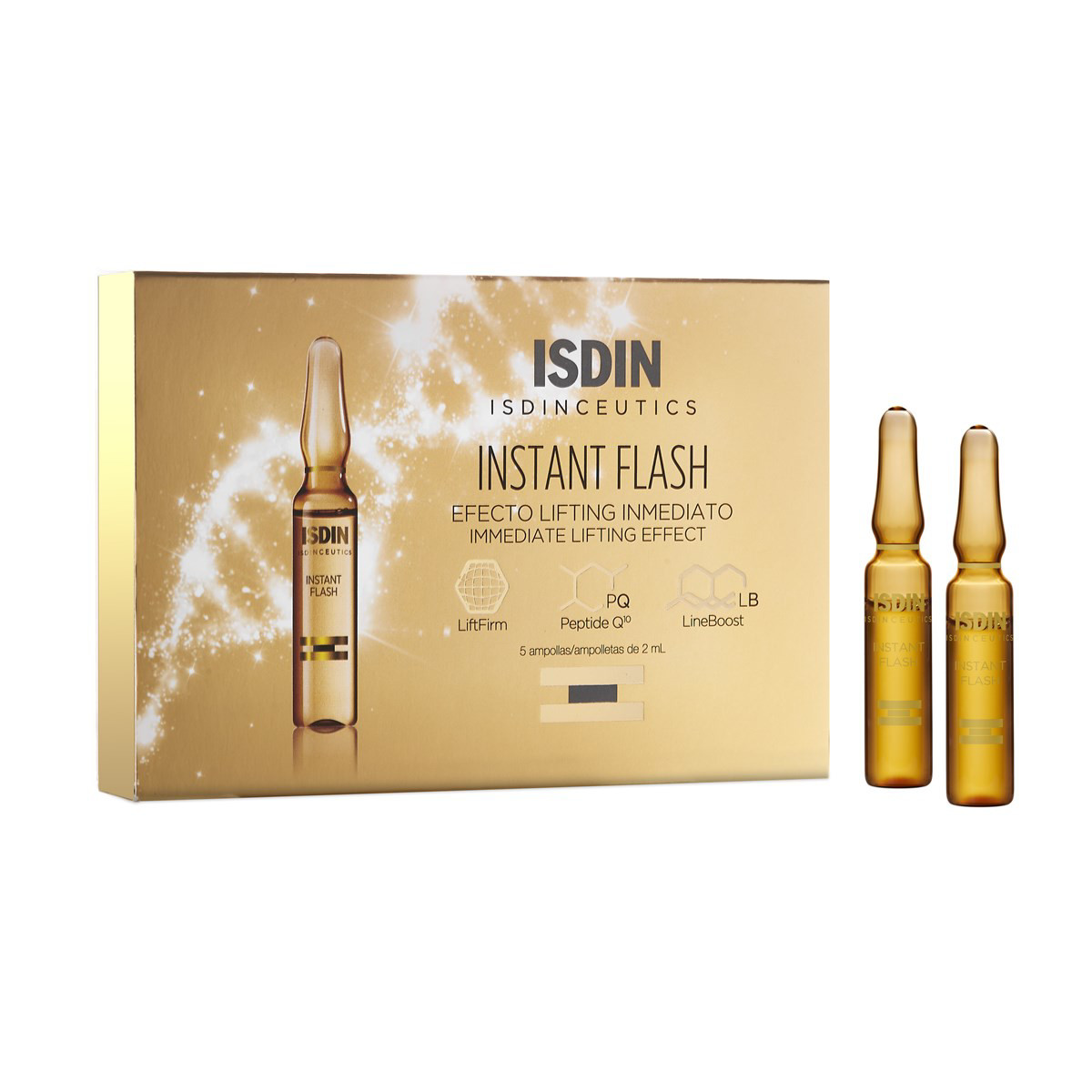 ISDIN INSTANT FLASH, intensyvaus poveikio stangrinančios ampulės, 2 ml x 5 vnt.