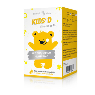 FORMULA VITALE KIDS+ D, Vitaminas D3, 60 guminukai paveikslėlis