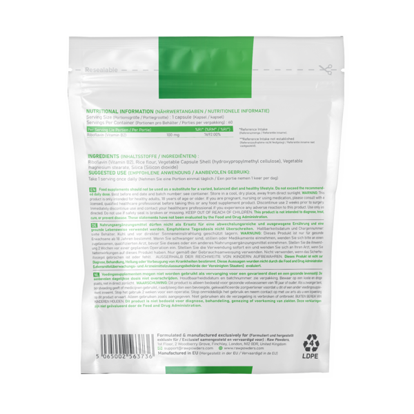 RAW POWDERS RIBOFLAVINAS (VITAMINAS B2) 100 mg, 60 kapsulių paveikslėlis