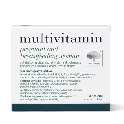 NEW NORDIC MULTIVITAMIN PREGNANT AND BREASTFEEDING WOMAN, multivitaminai nėščioms ir maitinančioms, 90 tablečių paveikslėlis