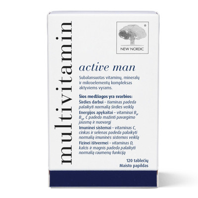 NEW NORDIC MULTIVITAMIN ACTIVE MAN, multivitaminai vyrams, 120 tablečių paveikslėlis