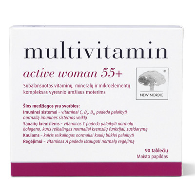 NEW NORDIC MULTIVITAMIN ACTIVE WOMAN 55+, multivitaminai moterims, 90 tablečių paveikslėlis