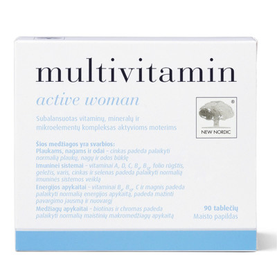NEW NORDIC MULTIVITAMIN ACTIVE WOMAN, multivitaminai moterims, 90 tablečių paveikslėlis