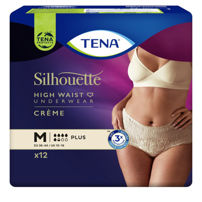 TENA SILHOUETTE CREME PLUS, kreminės spalvos kelnaitės šlapimo nelaikymui, M dydis, 12 vnt. paveikslėlis