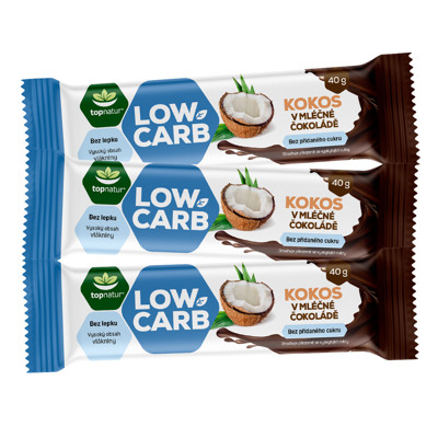 TOPNATUR Low Carb pienišku šokoladu aplietas kokosinis batonėlis, be cukraus ir glitimo, 3x40g paveikslėlis