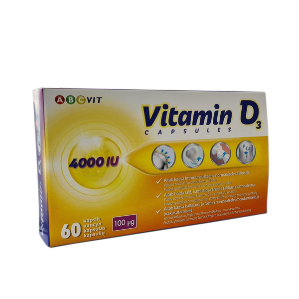 ABC VIT, vitaminas D3, 100µg, 4000TV, 60 kapsulių paveikslėlis