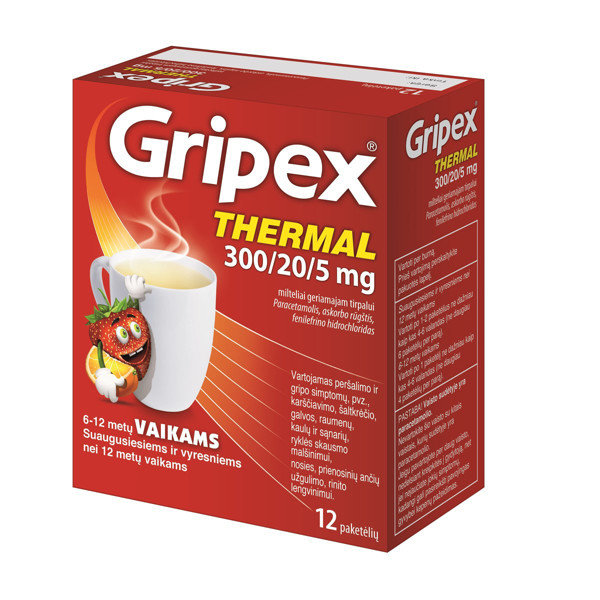 GRIPEX THERMAL, 300/20/5 mg, milteliai geriamajam tirpalui, N12 paveikslėlis