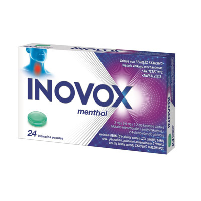 INOVOX MENTHOL, 2 mg/0,6 mg/1,2 mg, kietosios pastilės, N24 paveikslėlis