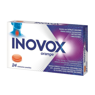 INOVOX ORANGE, 2 mg/0,6 mg/1,2 mg, kietosios pastilės, N24 paveikslėlis