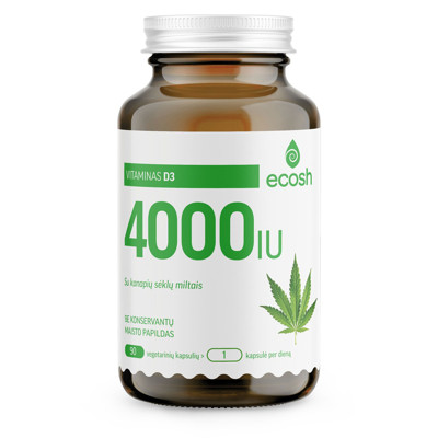ECOSH vitaminas D3 4000IU su kanapių sėklų miltais, 90 kapsulių paveikslėlis