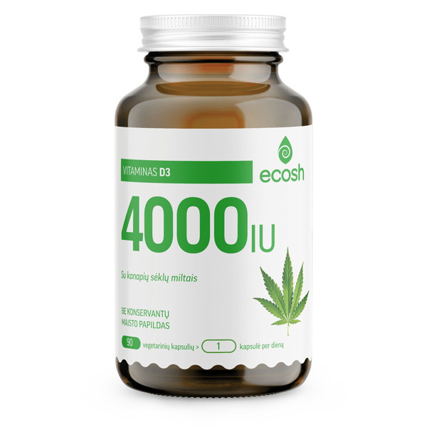 ECOSH vitaminas D3 4000IU su kanapių sėklų miltais, 90 kapsulių paveikslėlis