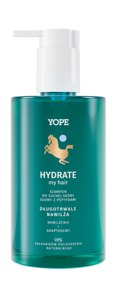YOPE “HYDRATE” drėkinantis šampūnas sausai odai su peptidais, 300ml. paveikslėlis