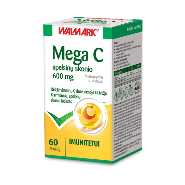 MEGA C APELSINŲ SKONIO, 60 kramtomų tablečių paveikslėlis