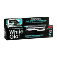 WHITE GLO CHARCOAL BAD BREATH ELIMINATOR balinamoji dantų pasta su anglimi nuo blogo burnos kvapo, 150 g + dantų šepetėlis