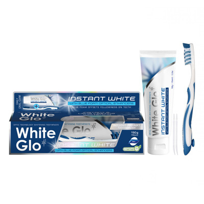WHITE GLO INSTANT WHITE balinamoji dantų pasta su mėlynomis putomis
