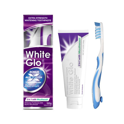 WHITE GLO 2 IN 1 MOUTHWASH balinamoji dantų pasta ir skalavimo skystis viename