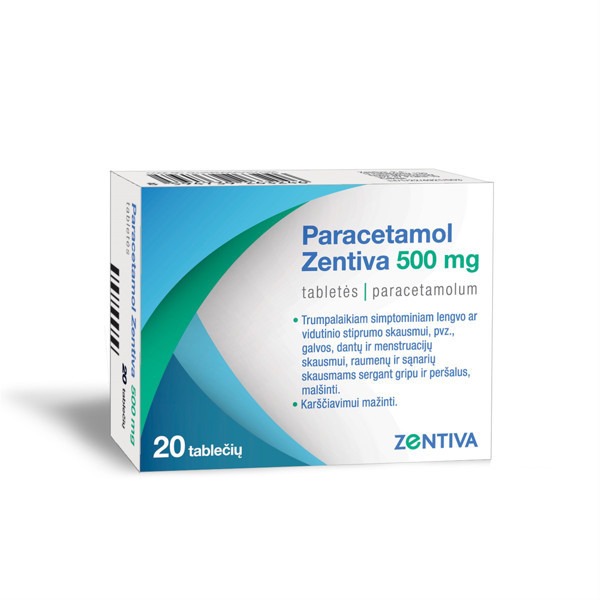 PARACETAMOL ZENTIVA, 500 mg, tabletės, N20  paveikslėlis