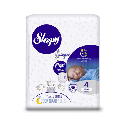 SLEEPY “Night” sauskelnės-kelnaitės, su levandų aliejumi, 4 Maxi (7-16 Kg / 30 Vnt.) paveikslėlis