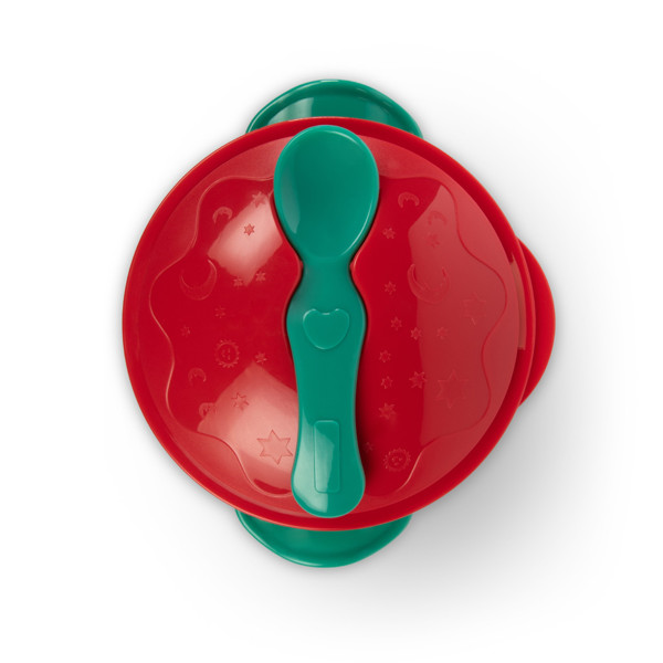Baboo dubenėlis limpančiu dugnu su dangteliu ir šaukšteliu, 6+ mėn, raudona paveikslėlis
