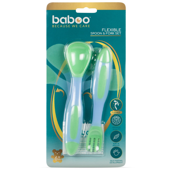 Baboo lankstūs įrankiai: šaukštelis ir šakutė, 6+ mėn, žalia paveikslėlis