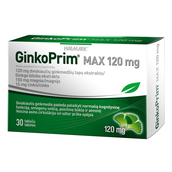 WALMARK GINKOPRIM MAX, 120 mg, 30 tablečių paveikslėlis