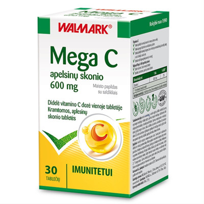 WALMARK MEGA C, 600 mg, apelsinų skonio, 30 tablečių paveikslėlis