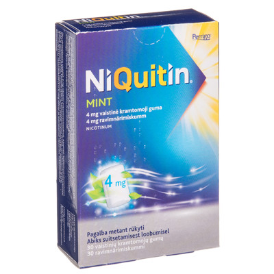 NIQUITIN MINT, 4 mg, vaistinė kramtomoji guma, N30  paveikslėlis