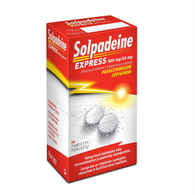 SOLPADEINE EXPRESS, 500 mg/65 mg, šnypščiosios tabletės, N16  paveikslėlis