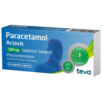 PARACETAMOL ACTAVIS, 500 mg, tabletės, N20  paveikslėlis