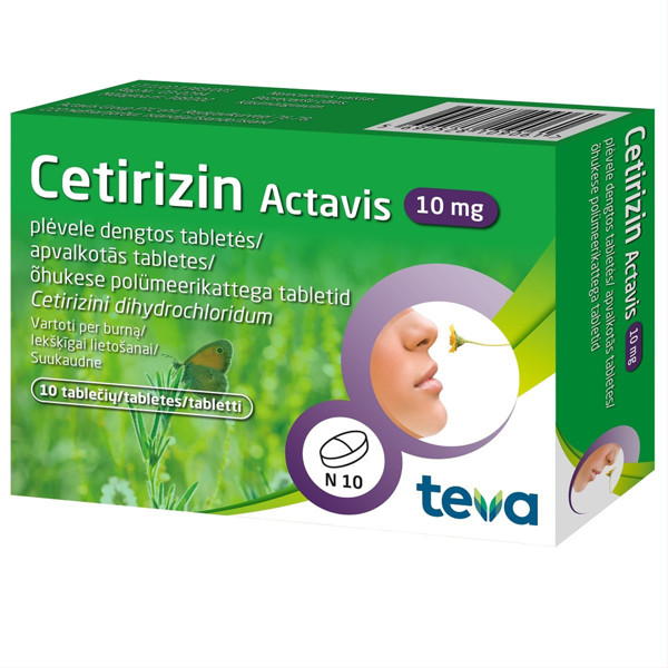 CETIRIZIN ACTAVIS, 10 mg, plėvele dengtos tabletės, N10  paveikslėlis