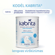 KABRITA® 1 (0 – 6 mėn)  Pradinis adaptuotas ožkos pieno mišinys,  padedantis palaikyti normalią viškinimo sistemos funkciją. 800g. paveikslėlis