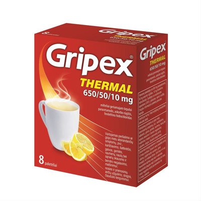 GRIPEX THERMAL, 650/50/10 mg, milteliai geriamajam tirpalui, N8  paveikslėlis