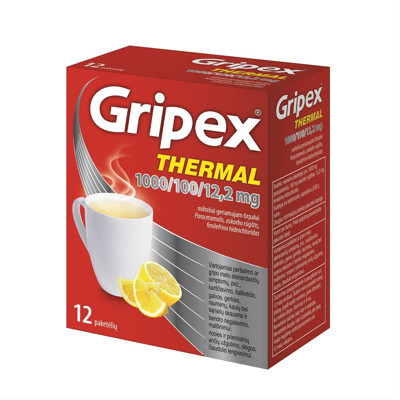 GRIPEX THERMAL, 1000/100/12,2 mg, milteliai geriamajam tirpalui, N12 paveikslėlis